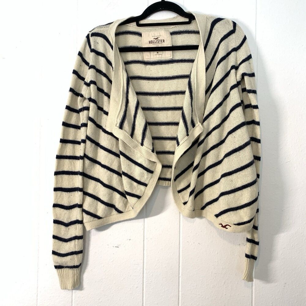 Vtg Hollister Womens Medium Cardigan Sweater Knit‎ Open Front Preppy Twee Y2K